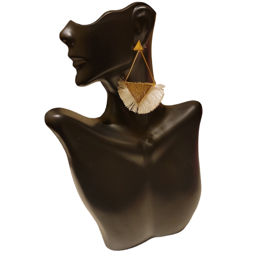 Charming Charlie Gold and White Tassel Earrings - Picture 5 of 5